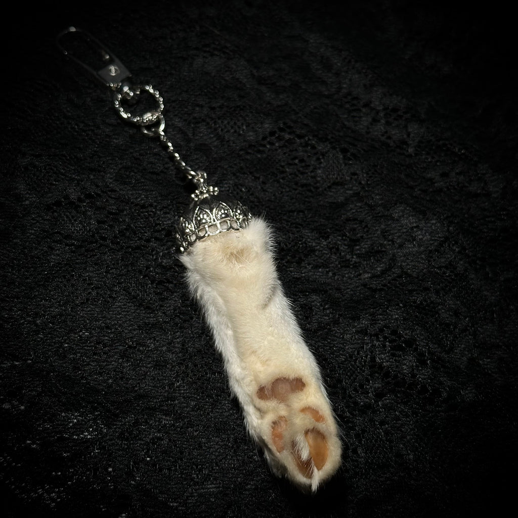 Mummified White cat paw keychain