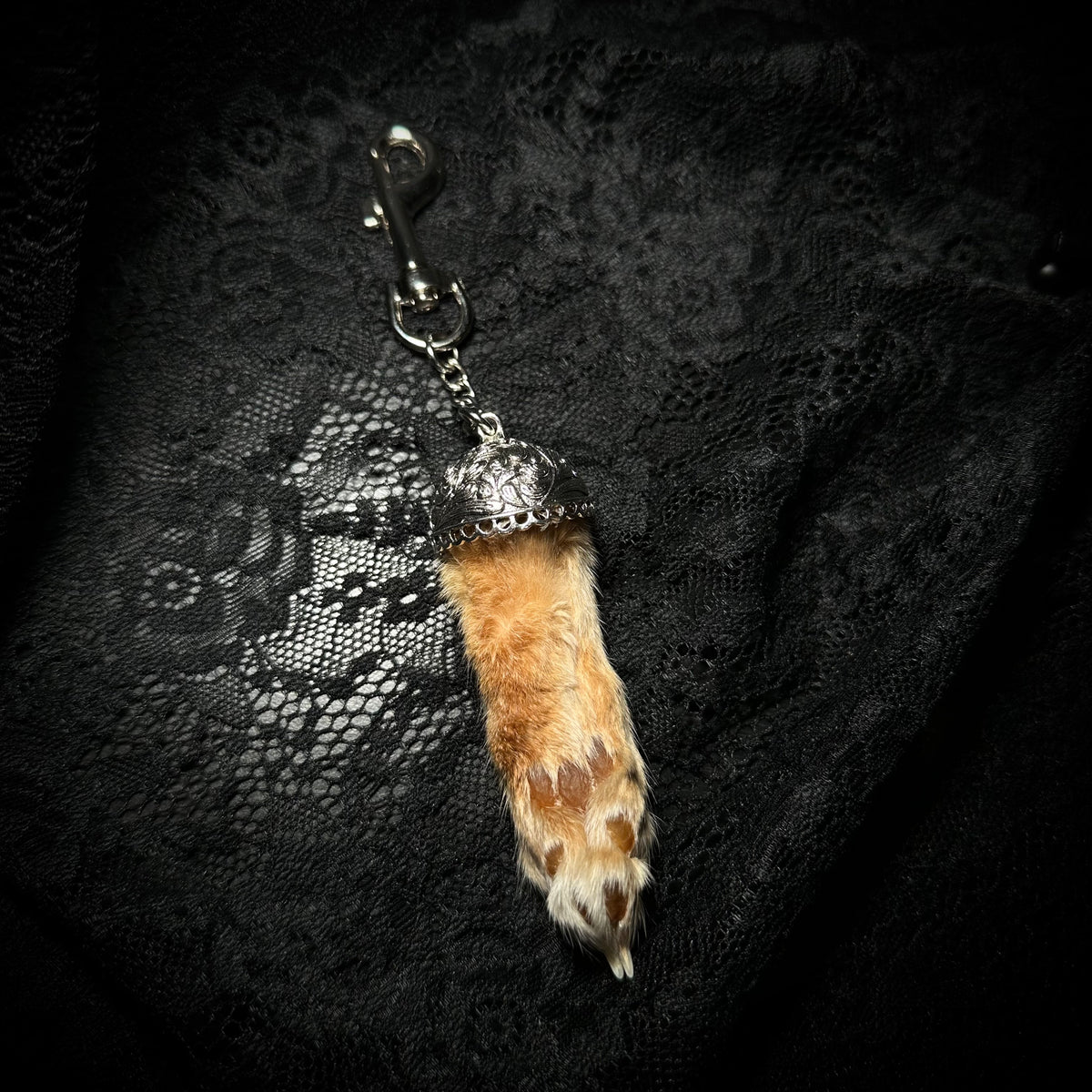 Mummified Orange Cat paw keepsake keychain